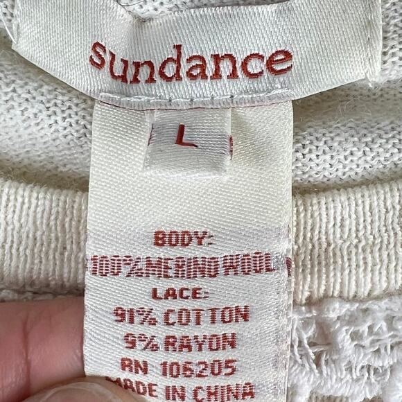 Sundance Merino Sweater Women’s LG Crochet Lace Front Overlay Cream Color GUC - Picture 3 of 8